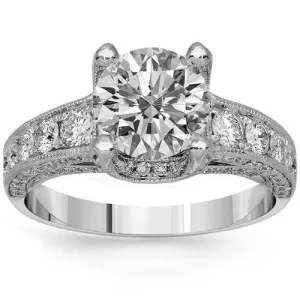 14K Solid White Gold Diamond Engagement Ring 1.67 Ctw