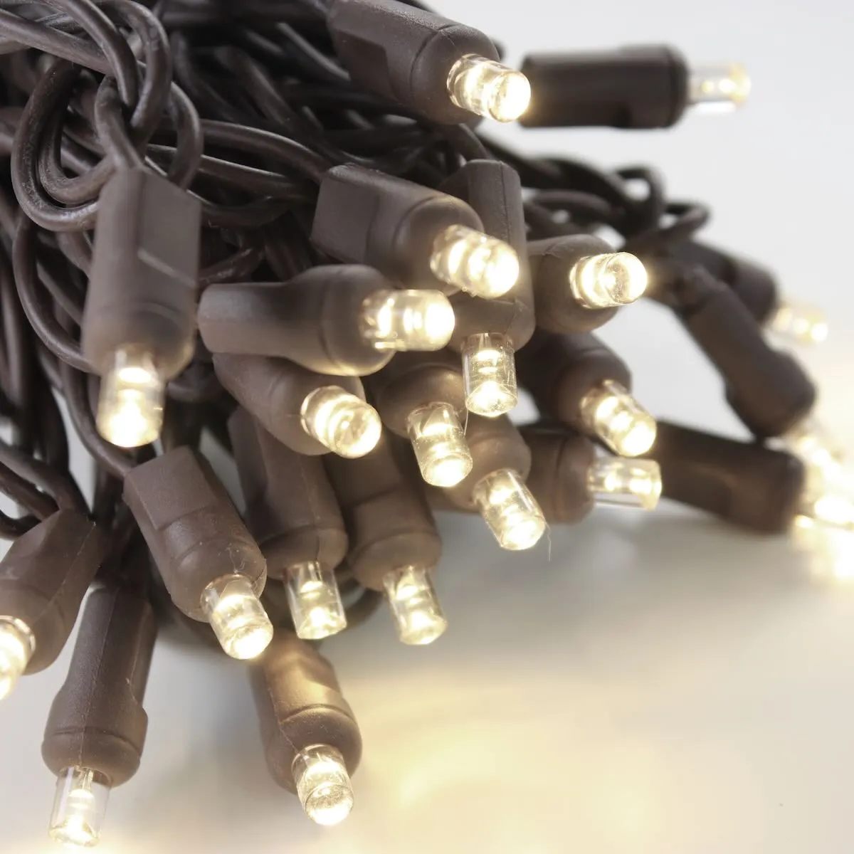 50-light  5mm Warm White LED Christmas Lights, 6" Spacing Brown Wire