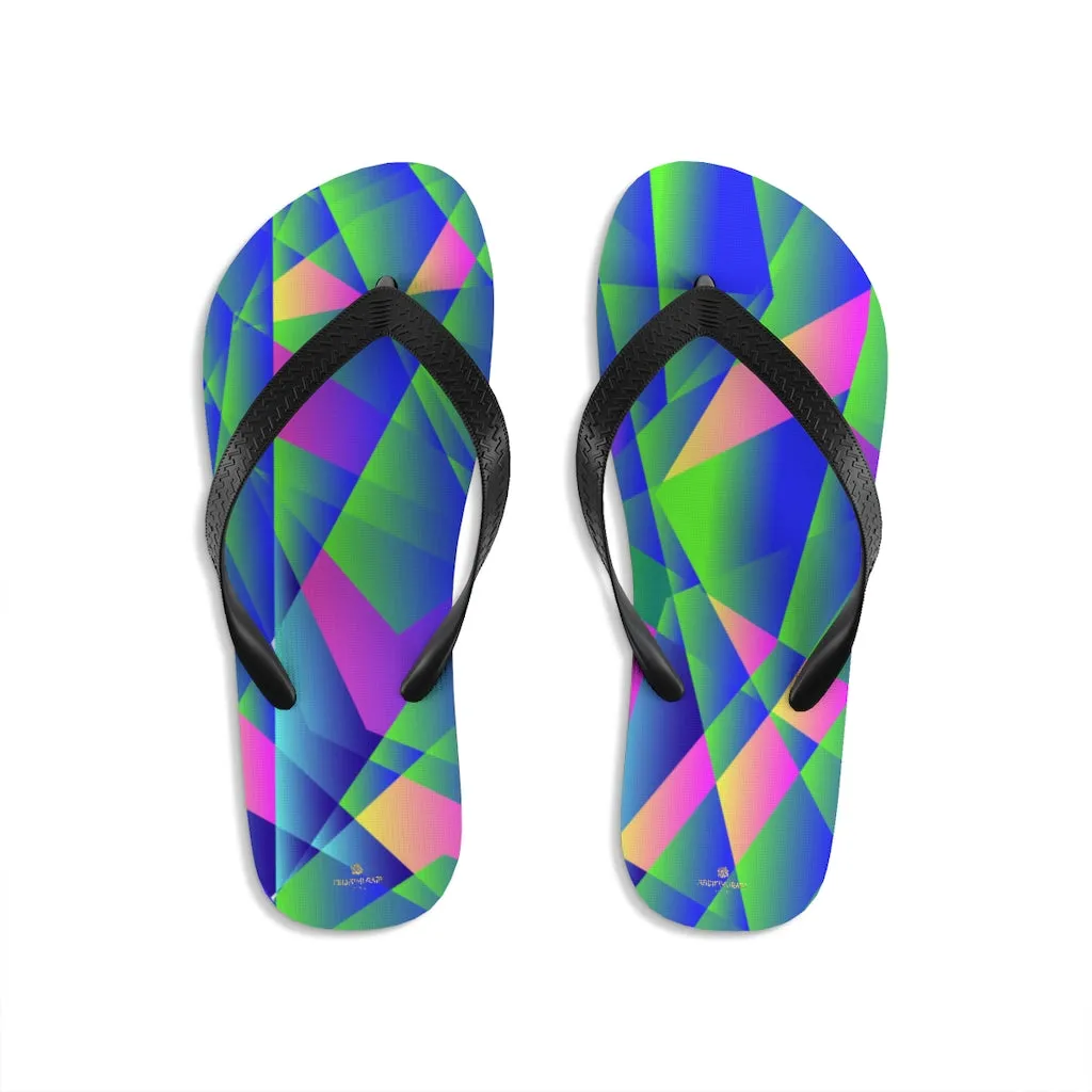 Blue Diamond Print Flip-Flops, Emerald Geometric Unisex Outdoor Sandals For Men or Women - Made in USA