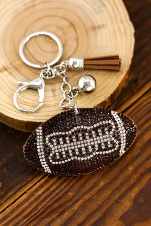 Coffee Rhinestone Rugby Pendant Tassel Key Chain