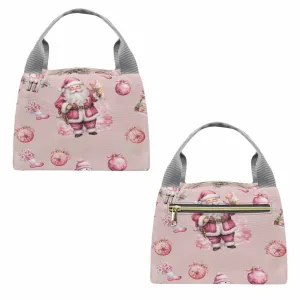 Pink Christmas design 50  Portable Lunch Bag-Grey Handle