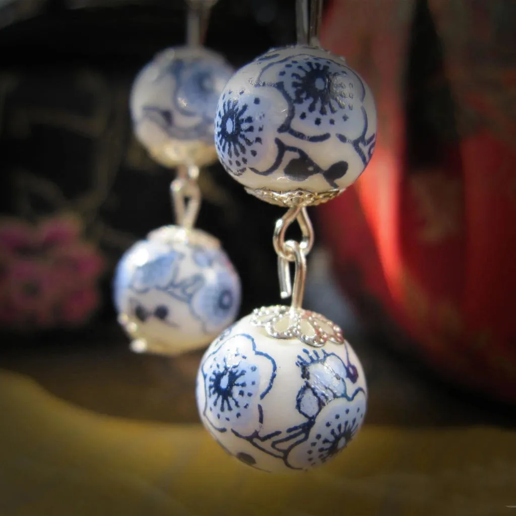 Small town blue and white jewelry handmade jewelry European and American style ceramic earrings accessories cross-border accessories new products