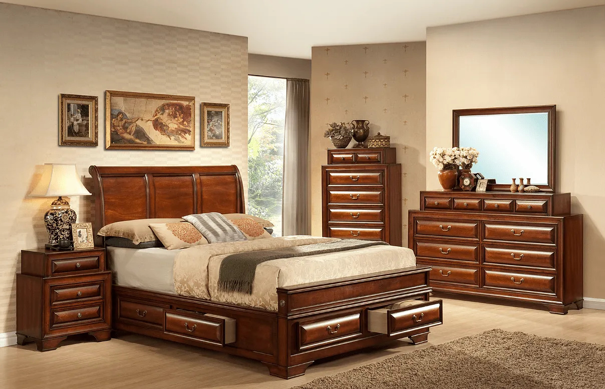 Sofia 10 Drawer Dresser and Mirror in Warm Walnut