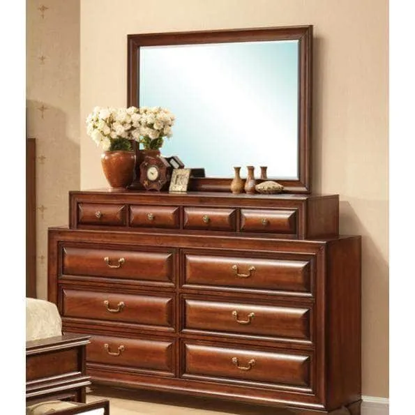 Sofia 10 Drawer Dresser and Mirror in Warm Walnut